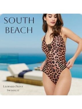 SOUTH Beach Leopard Print Ladder Cut-out Detail Swimsuit